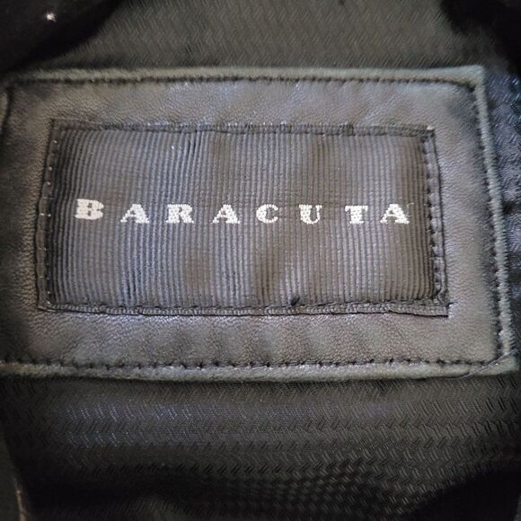 Vintage 90's Baracuta Black Grained Leather Button Down Blazer Jacket Sz S - Picture 13 of 16